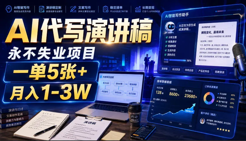 AI代写演讲稿,永不失业项目,一单5张+,月入1-3W AI代写演讲稿,永不失业项目,一单5张+,月入1-3W